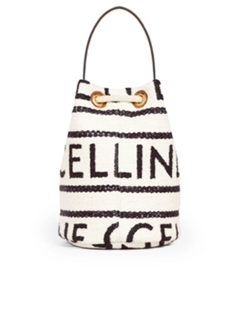 関税込 CELINE TEEN DRAWSTRING Handbag CELINE All Over Textile Calfskin Striped Teen Drawstring Bag