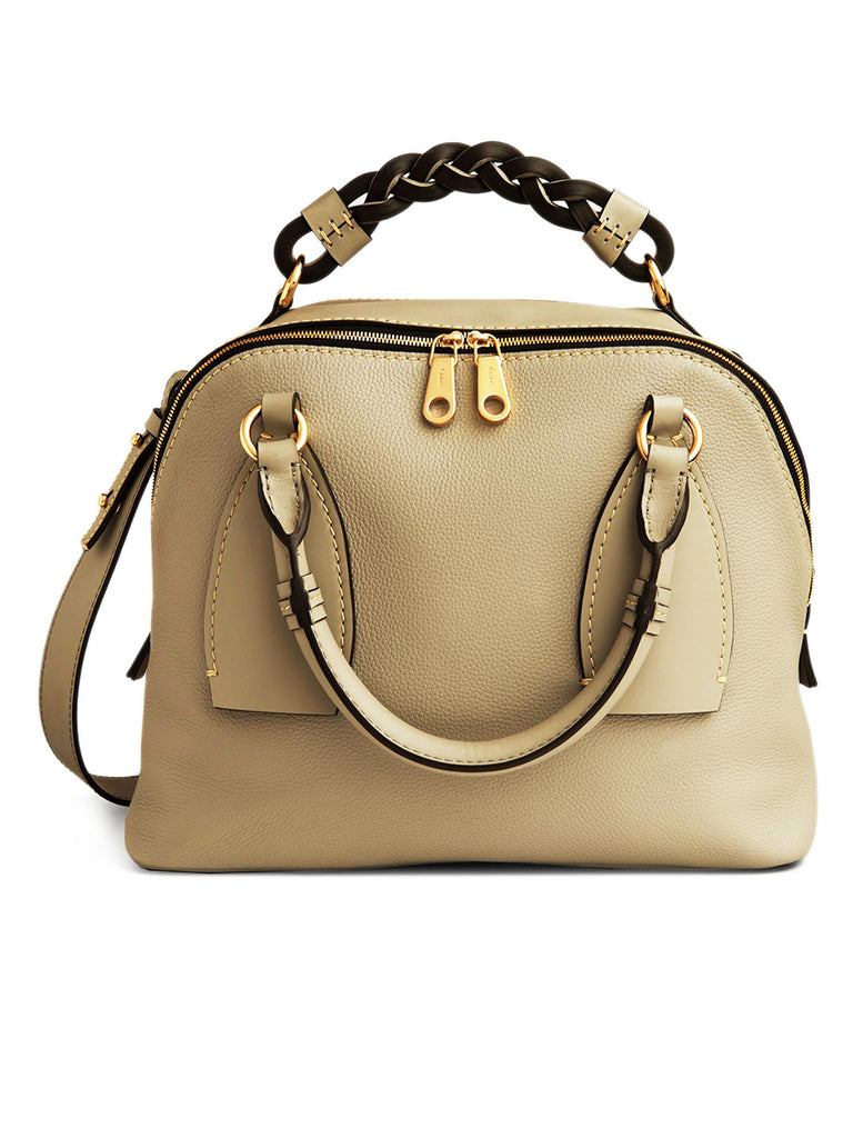 Medium Daria Day Bag in Grained & Shiny Calfskin in Pottery Green