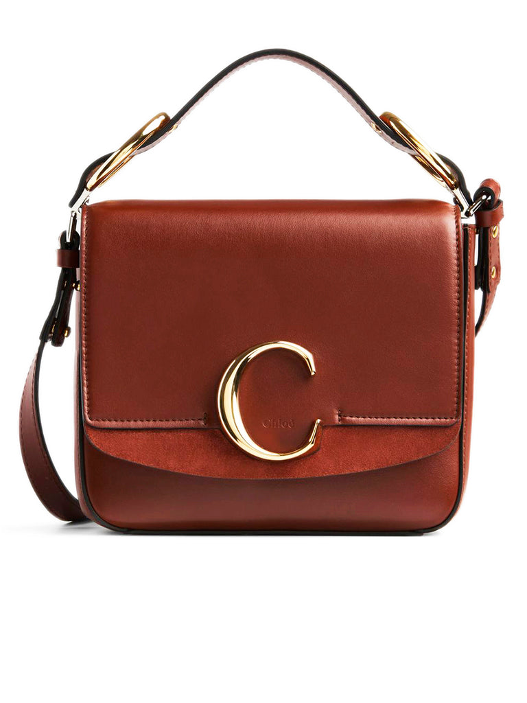 Small Chloé C Bag in Sepia Brown Shiny & Suede Calfskin