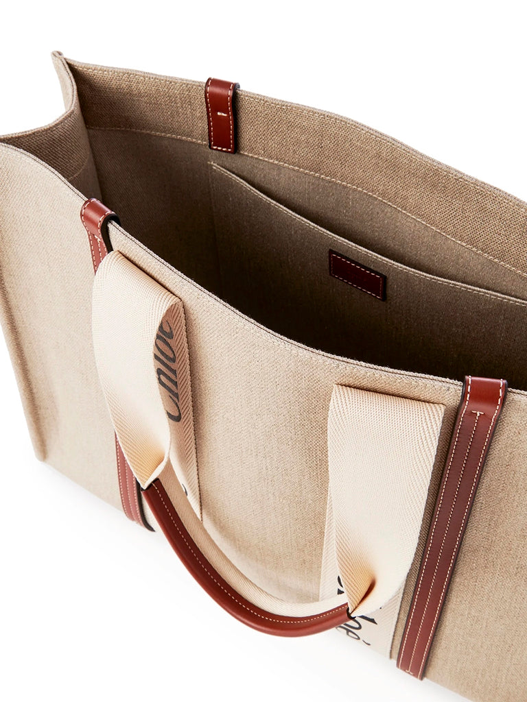 Large Woody Tote Bag in Linen White Brown COSETTE