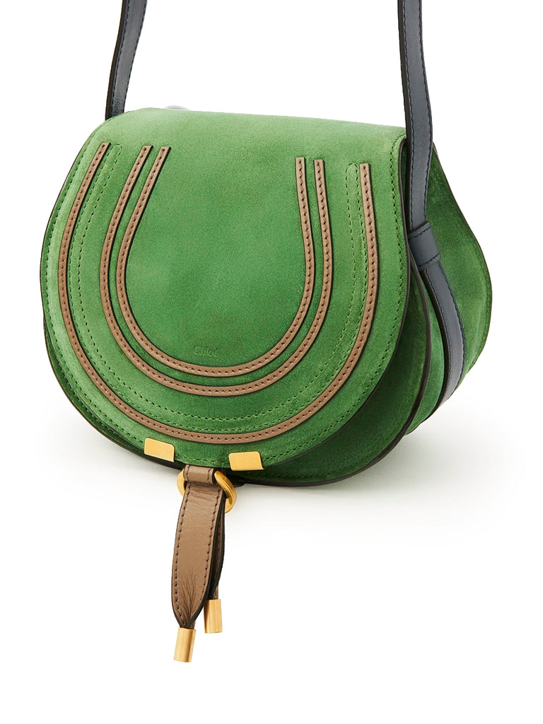 Chloé Marcie Small Suede Saddle Bag in Green