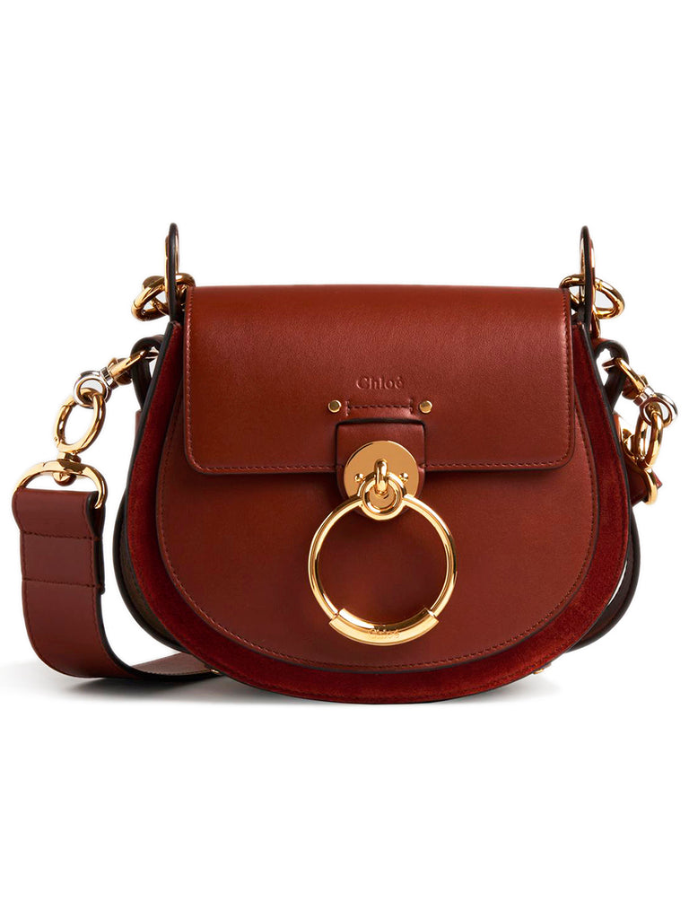 Small Tess Bag in Shiny & Suede Calfskin Sepia Brown