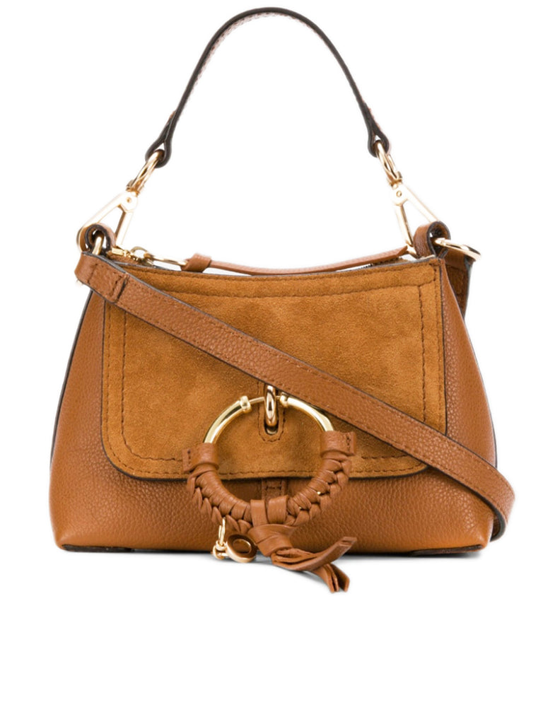 Mini Joan Leather & Suede Crossbody Bag in Caramello