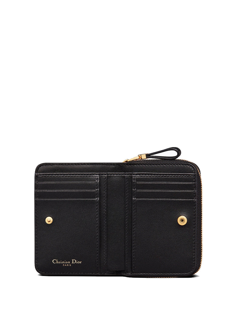 Dior Caro Compact Zipped Wallet in Black Supple Cannage Lambskin