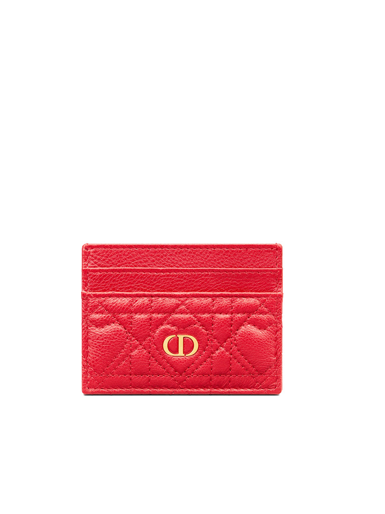 Dior Caro Five-Slot Card Holder in Cherry Red Supple Cannage Calfskin
