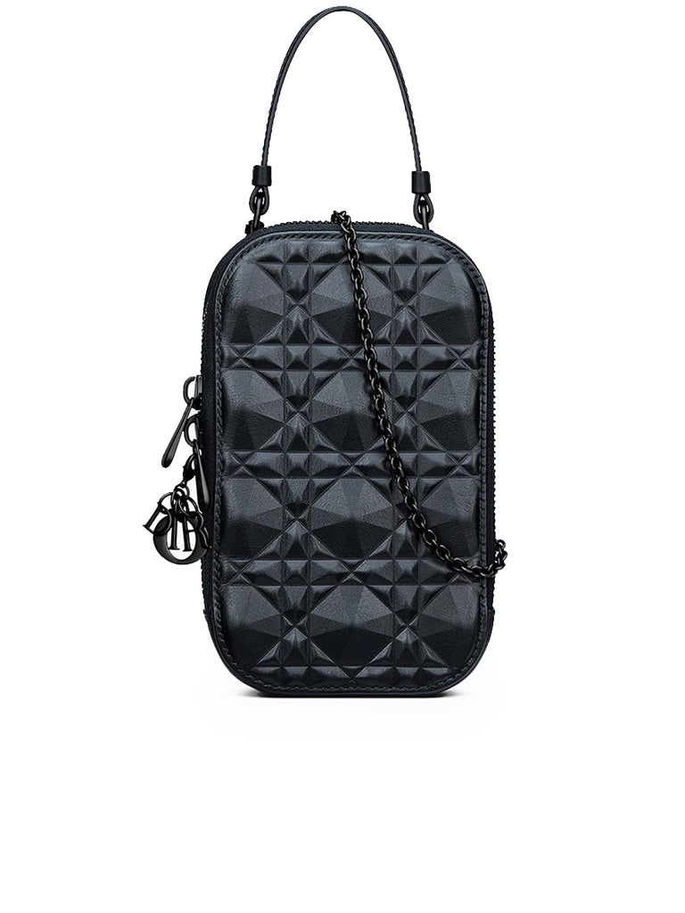 Lady Dior Tech Phone Holder in Ultramatte Black Cannage Calfskin