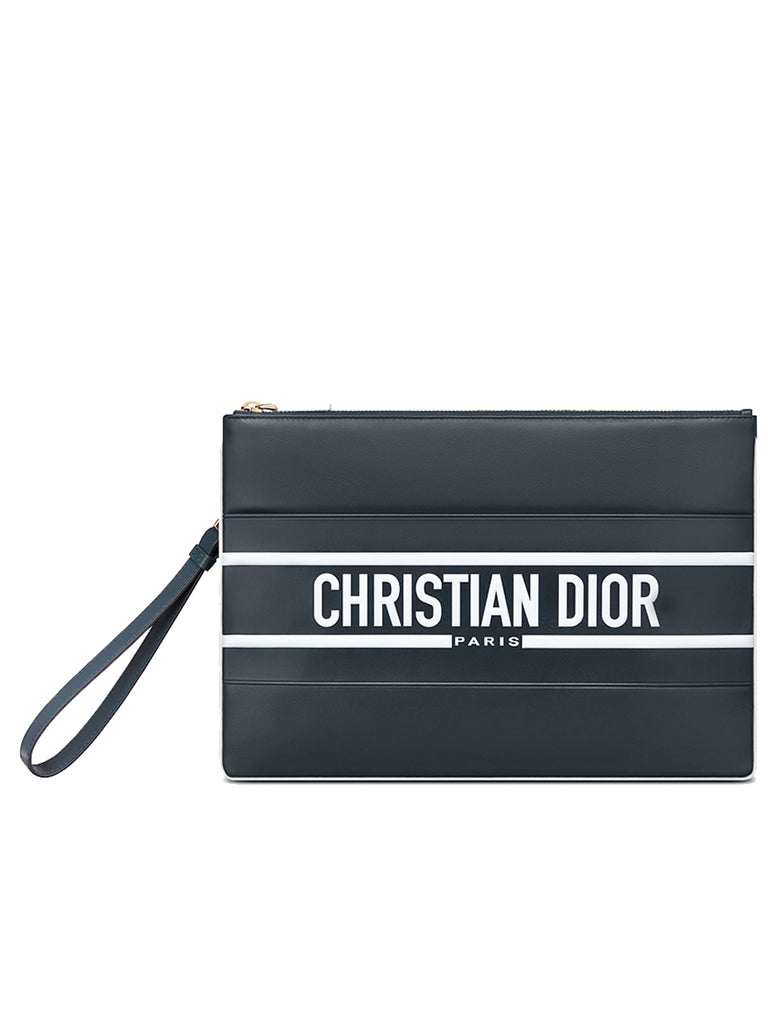 Large Dior Vibe Daily Pouch in Blue Calfskin