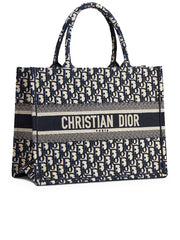 Medium Dior Book Tote in Blue Dior Oblique Embroidery