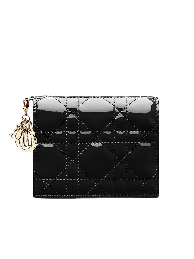 Mini Lady Dior Wallet Black Patent Cannage Calfskin