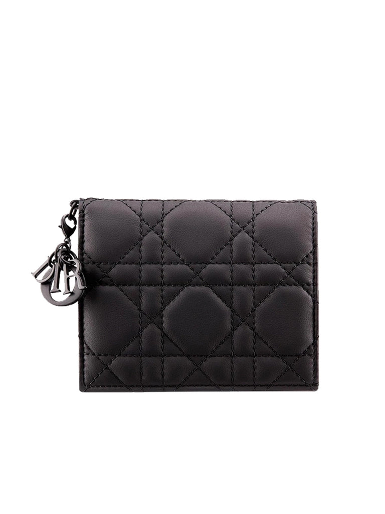 Mini Lady Dior Wallet in Black Ultramatte Cannage Calfskin