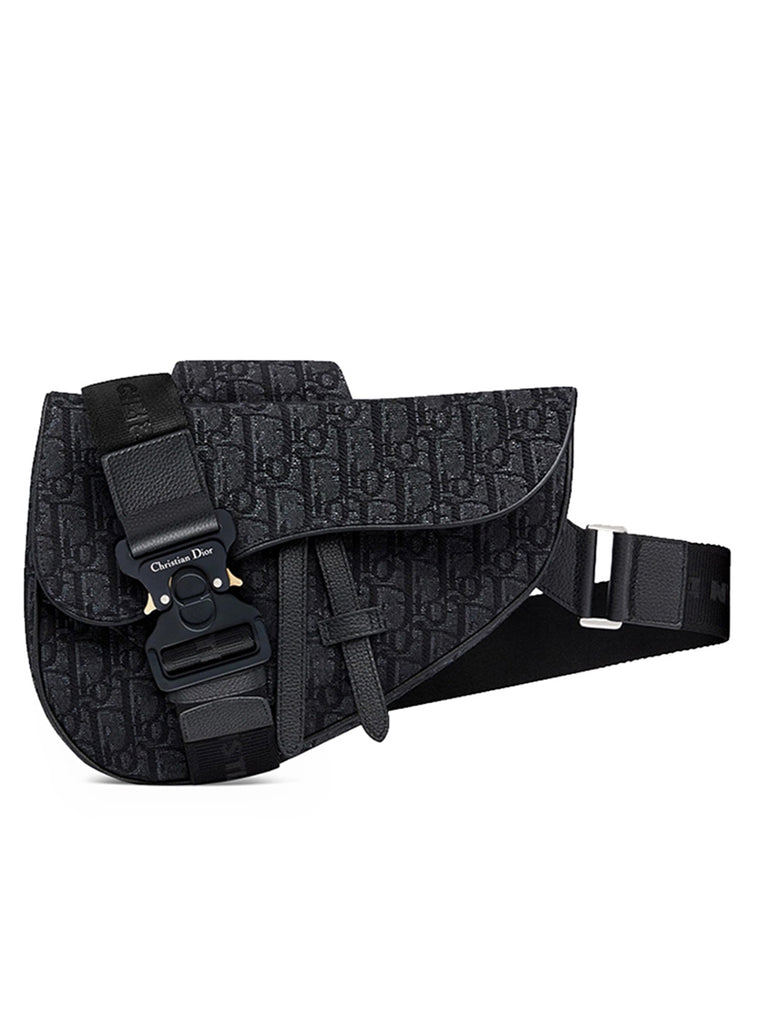 Saddle Bag in Black Dior Oblique Jacquard