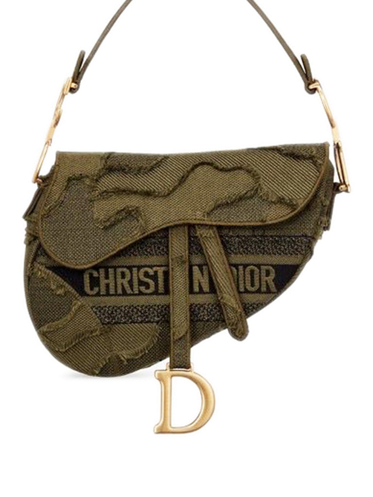 Dior Saddle Bag in Green Camouflage Embroidery