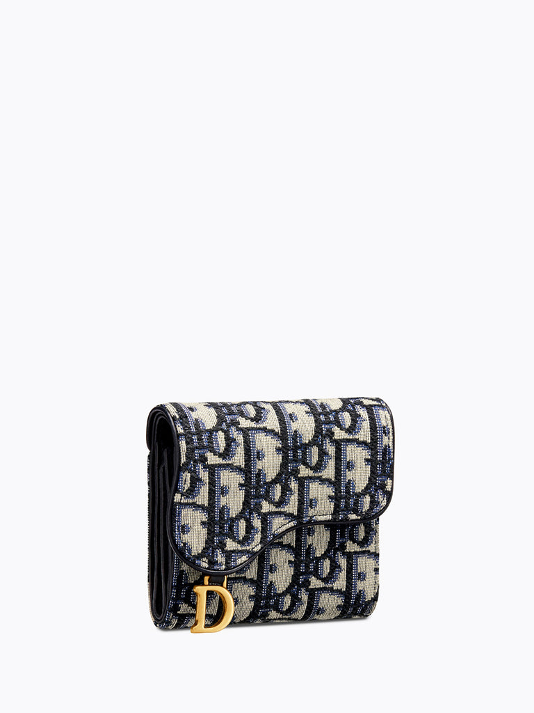 Dior Saddle Lotus Wallet in Blue Oblique Jacquard Cosette