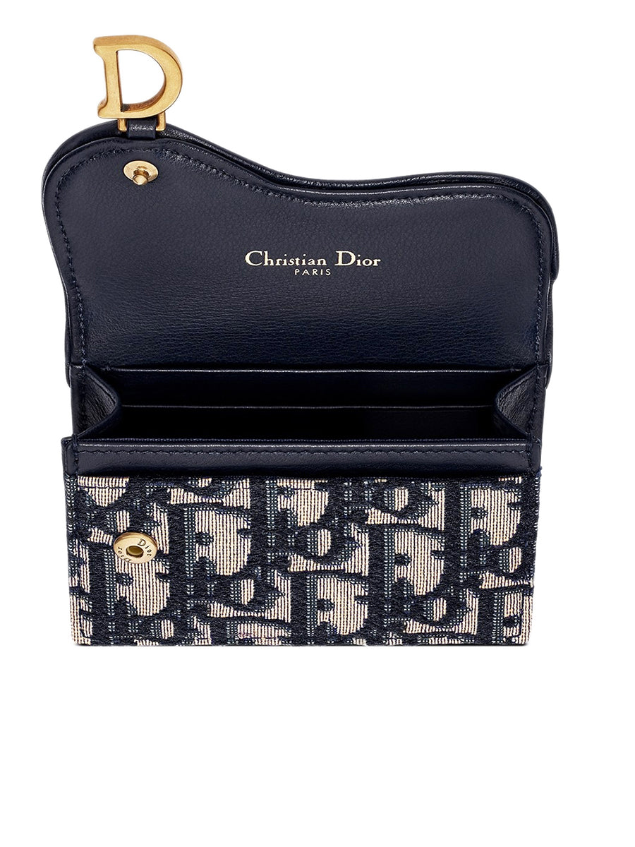 Dior Saddle Flap Card Holder in Blue Dior Oblique Jacquard COSETTE