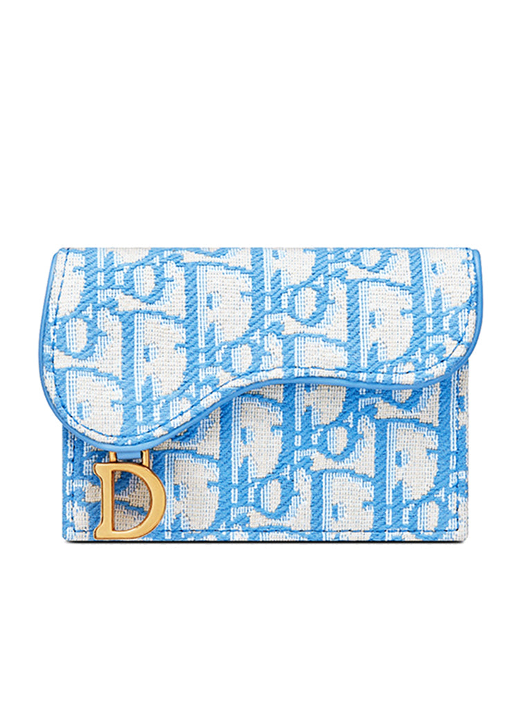 Dior Saddle Lotus Wallet in Turquoise Oblique Jacquard