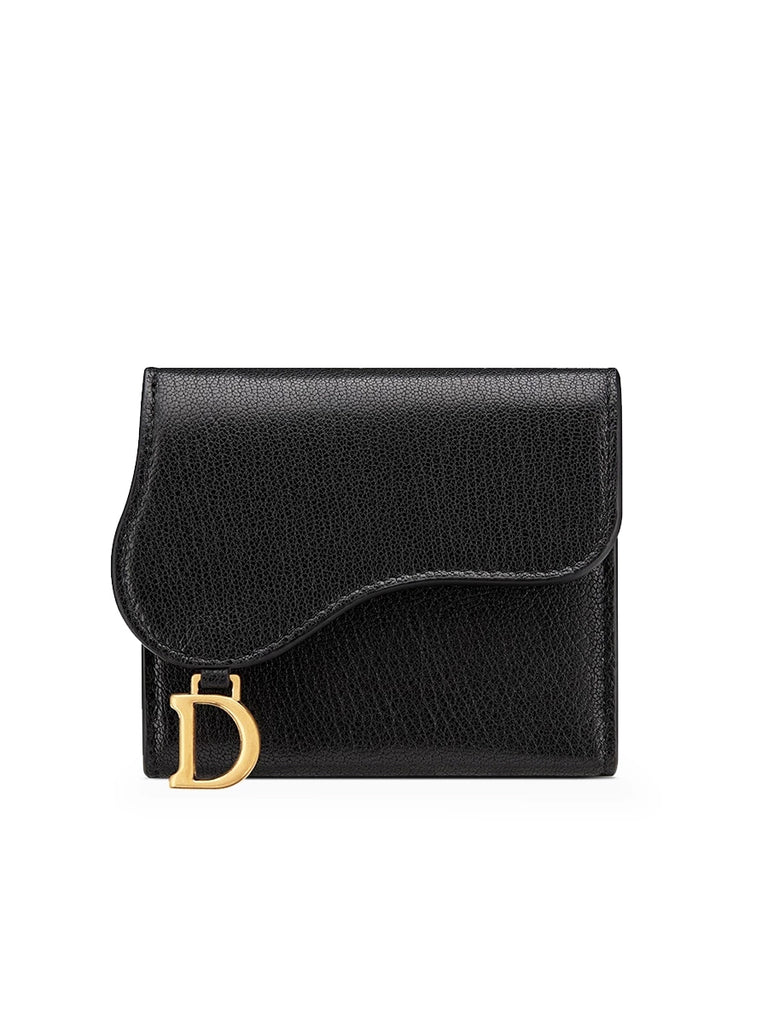 Saddle Lotus Wallet in Black Goatskin