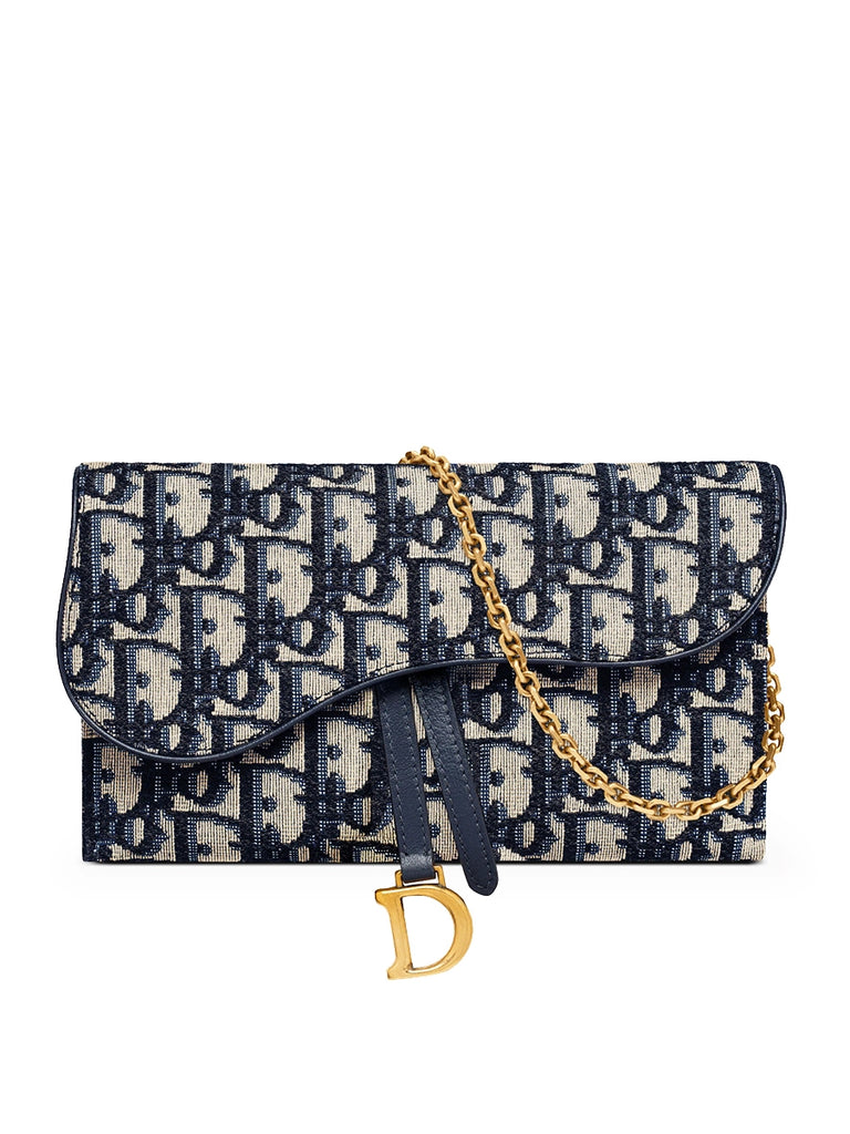 Saddle Wallet in Blue Dior Oblique Jacquard