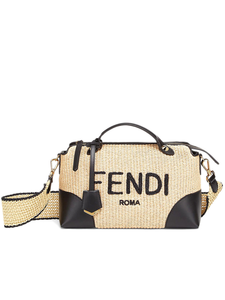 Fendi By The Way Medium Woven Straw Boston Bag