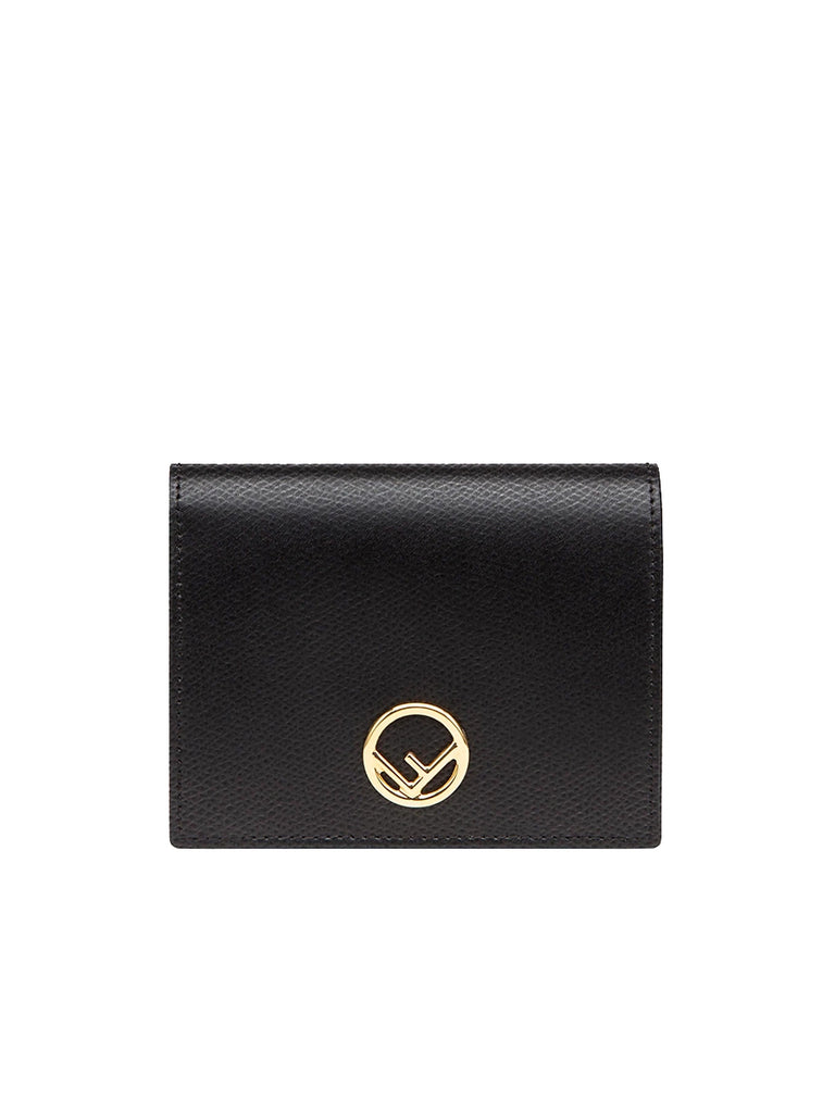 Bi Fold Compact Leather Wallet in Black