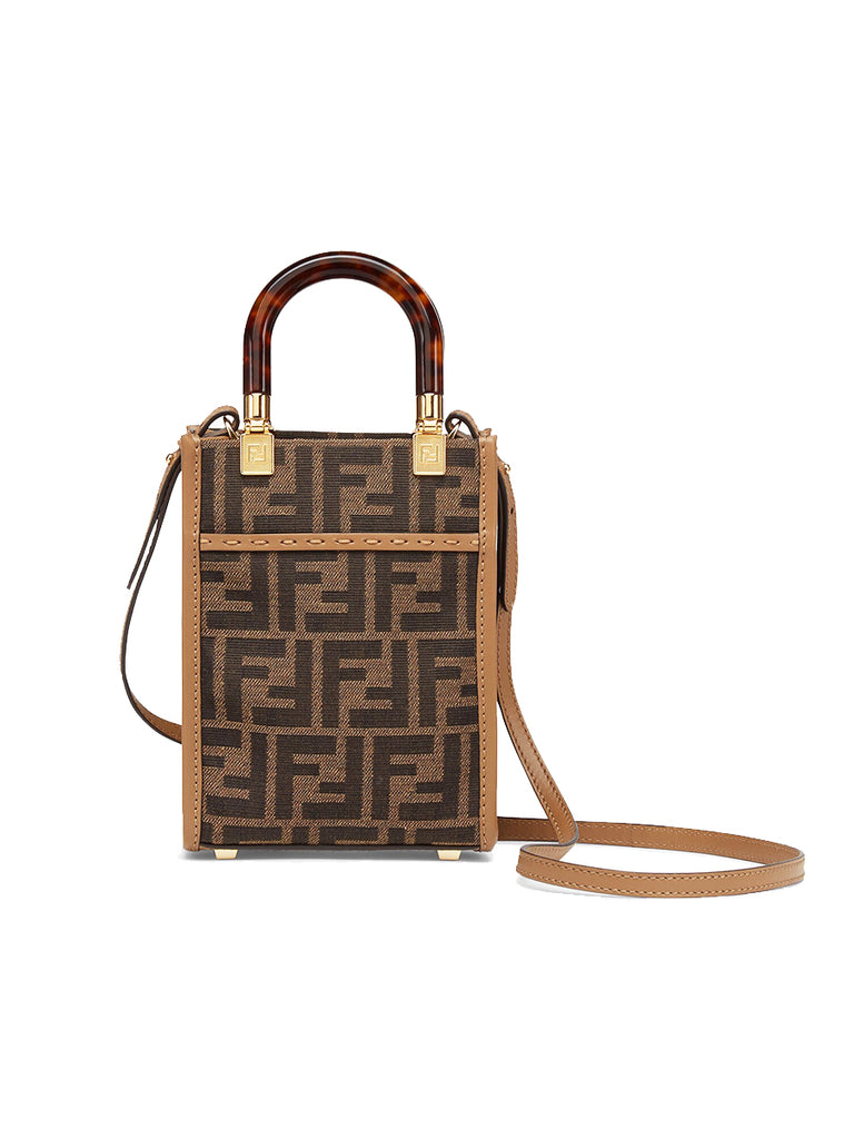 Fendi Mini Sunshine Shopper in Brown FF Fabric Mini Bag