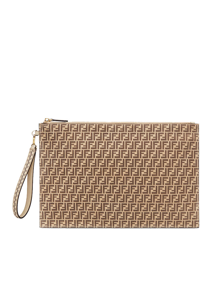 Large Flat Pouch in Beige Leather
