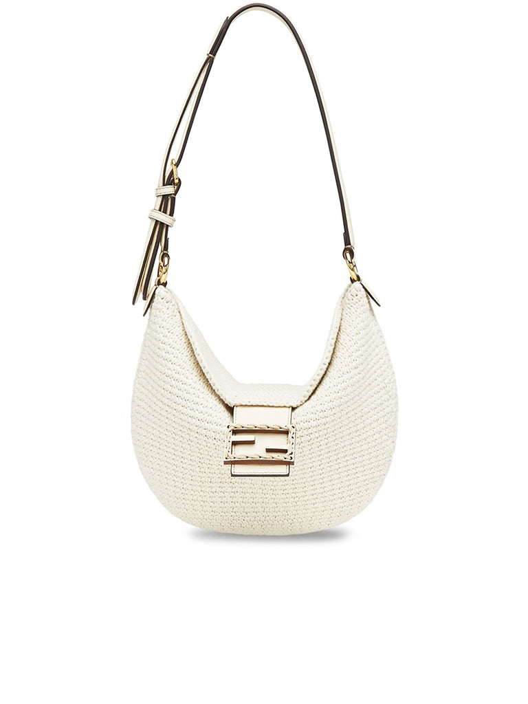 Small Croissant Hobo Bag in White Cotton