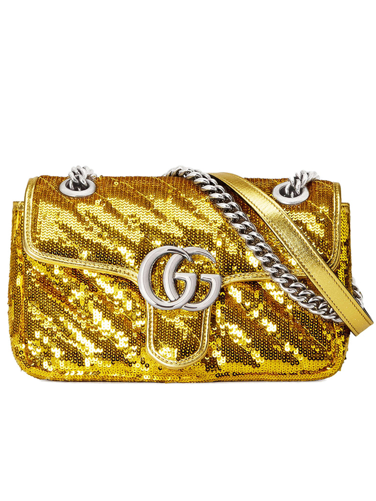 GG Marmont Mini Sequin Shoulder Bag in Gold Silk