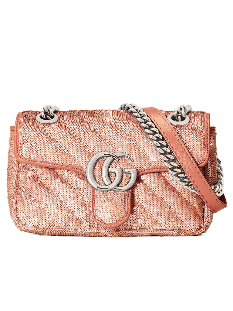 GG Marmont Mini Sequin Shoulder Bag in Pastel Pink Silk
