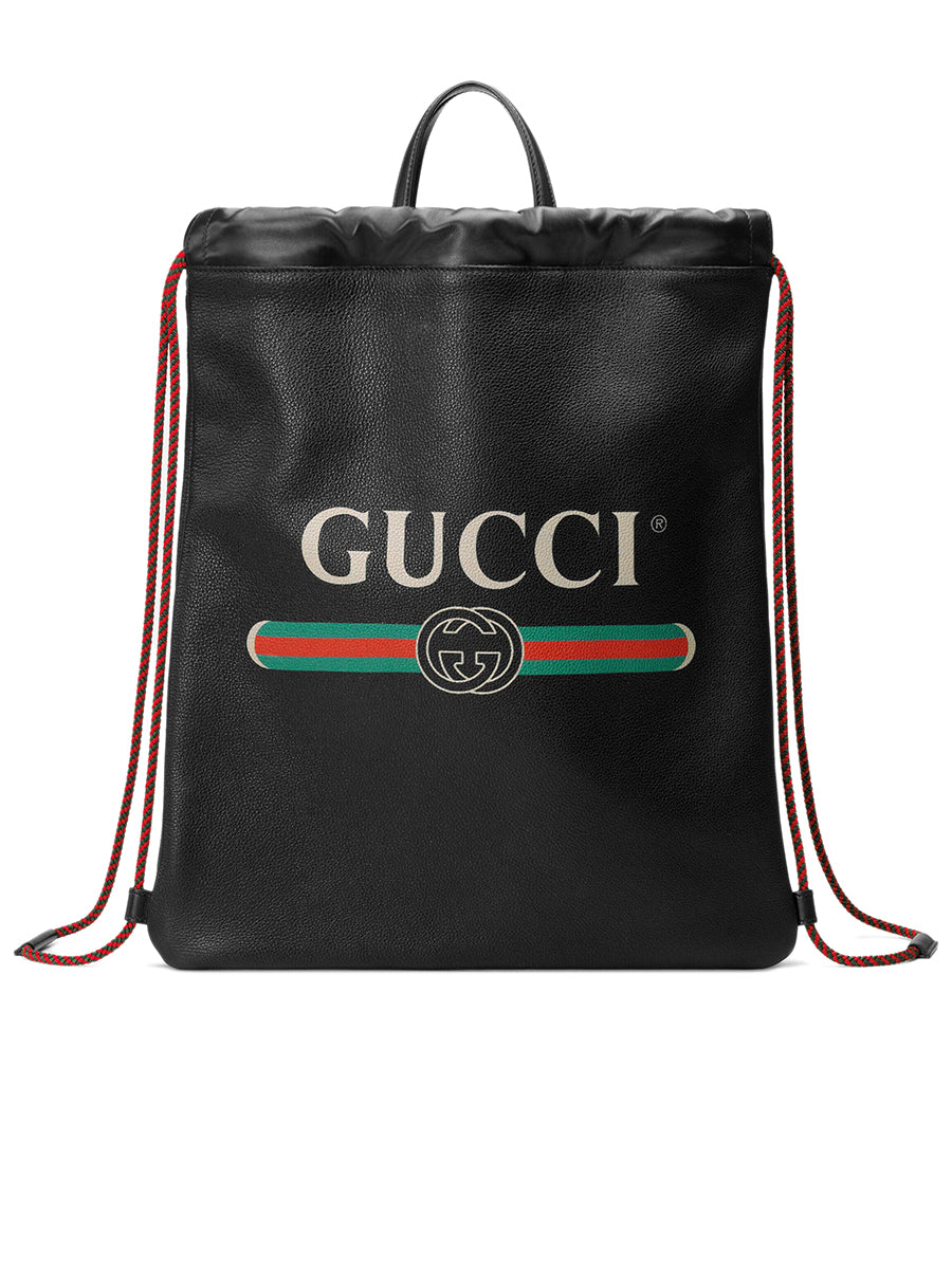 Gucci Print Medium Drawstring Backpack in Black | Cosette