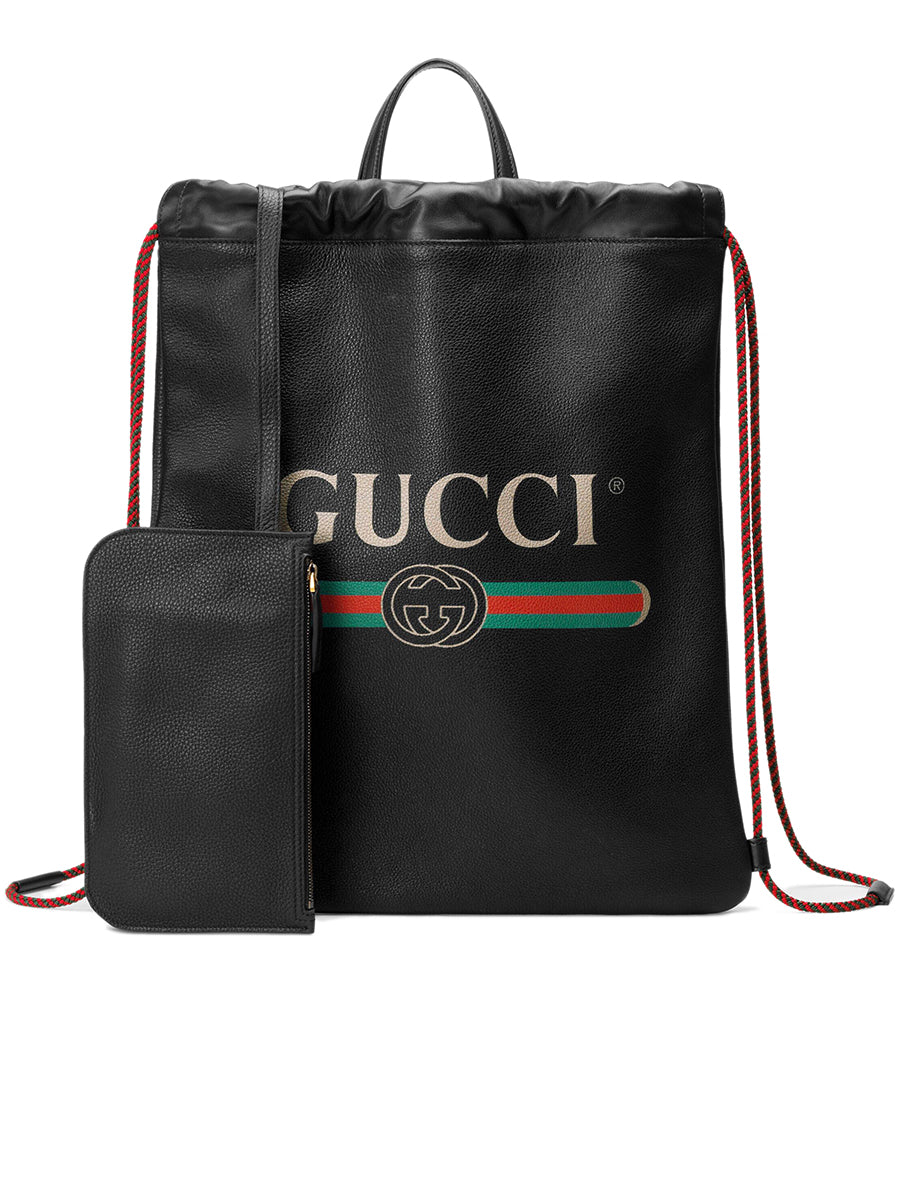 Gucci Print Medium Drawstring Backpack in Black | Cosette
