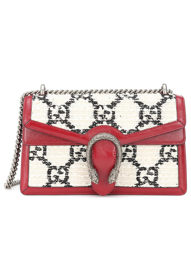 Gucci Dionysus Shoulder Bag GG Tweed Small White/Black in Tweed with  Antique Silver-tone - US