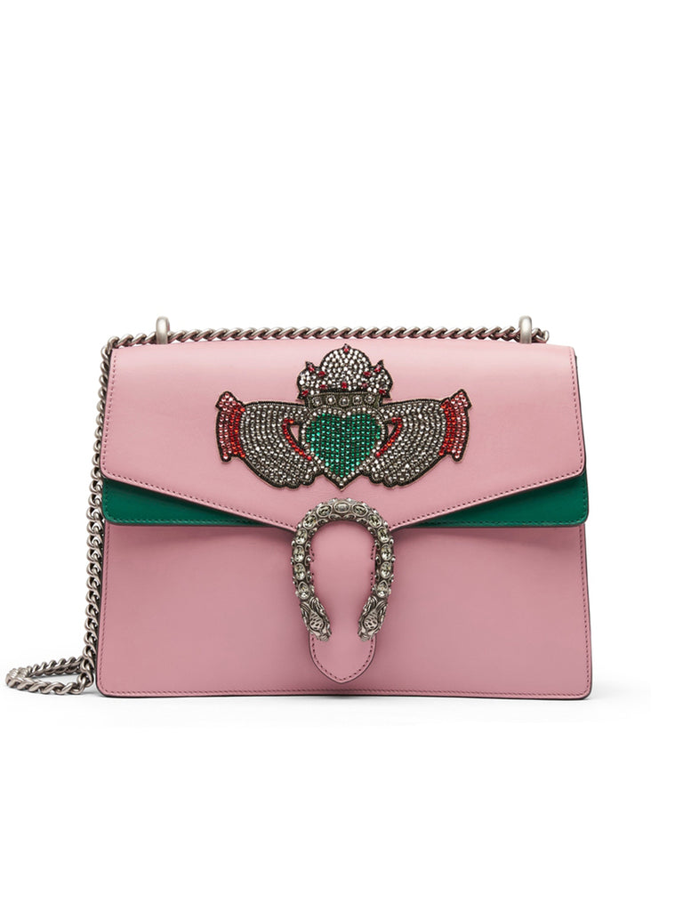 Gucci Dionysus Medium Sacred Heart Green & Pink Leather Shoulder Bag