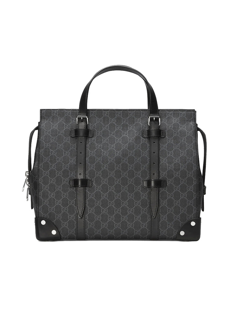 Gucci GG Supreme Canvas Leather Black and Grey Tote Bag