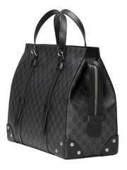 Gucci GG Supreme Canvas Leather Black and Grey Tote Bag