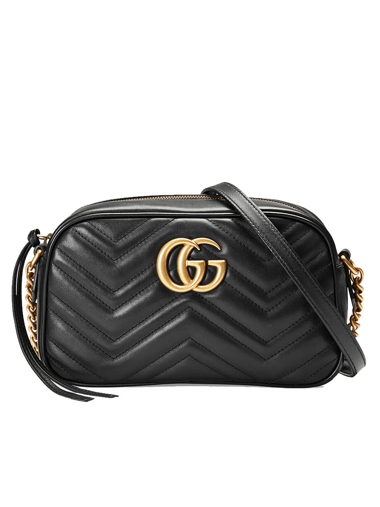GG Marmont Small Matelassé Zipped Black Leather Shoulder Bag