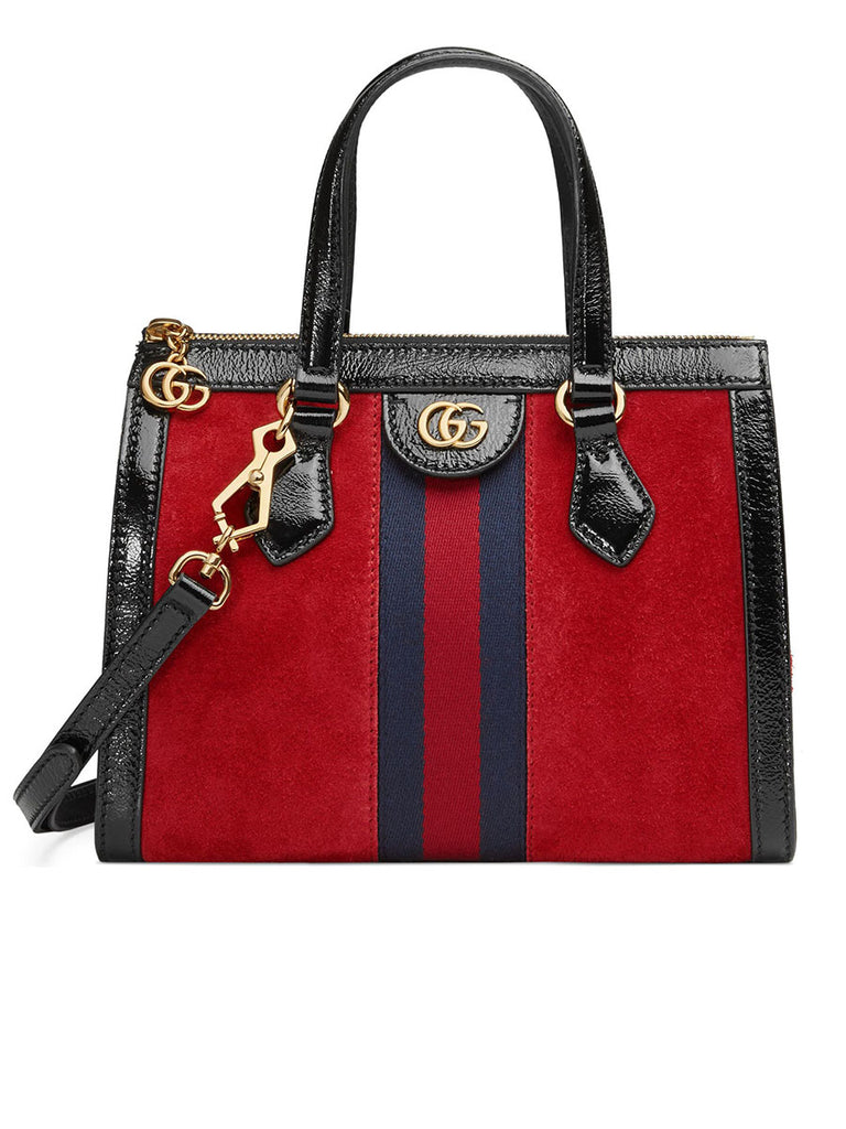 Ophidia Small Tote Bag in Red Suede