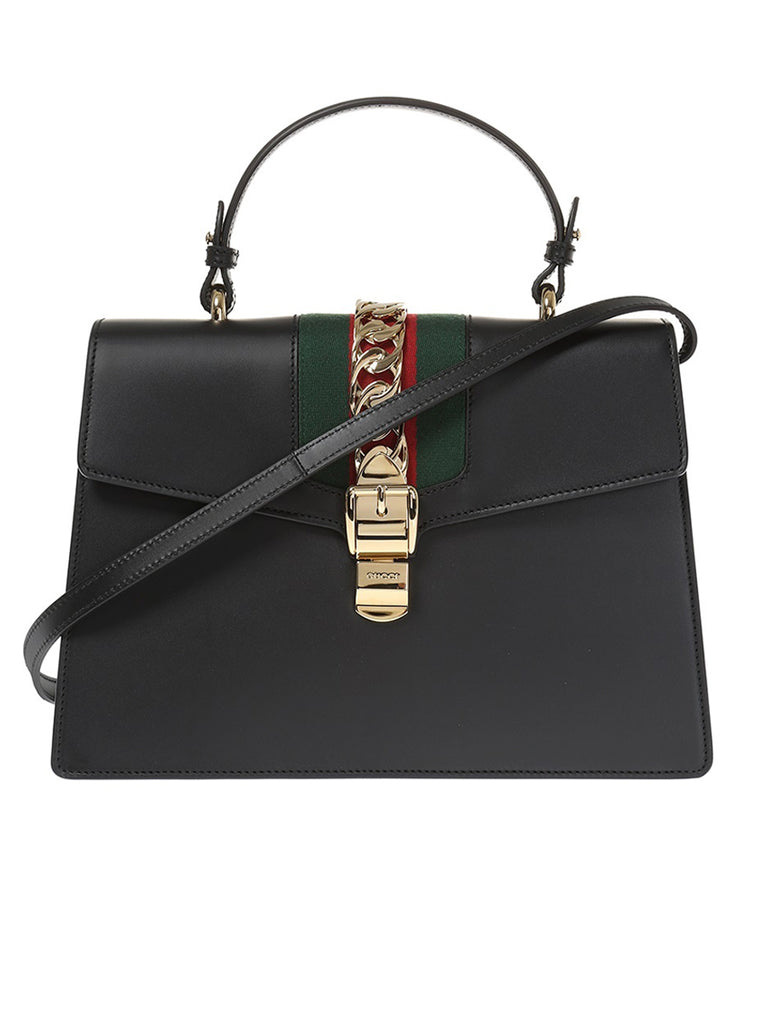 Sylvie Medium Black Leather Top Handle Bag
