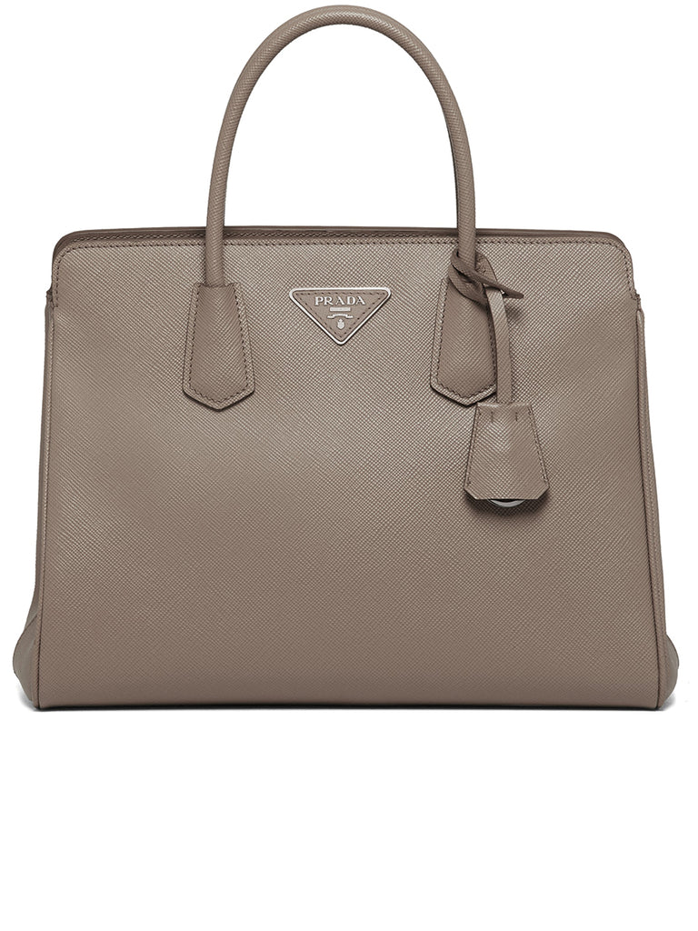 Medium Saffiano Leather Handbag in Clay Gray