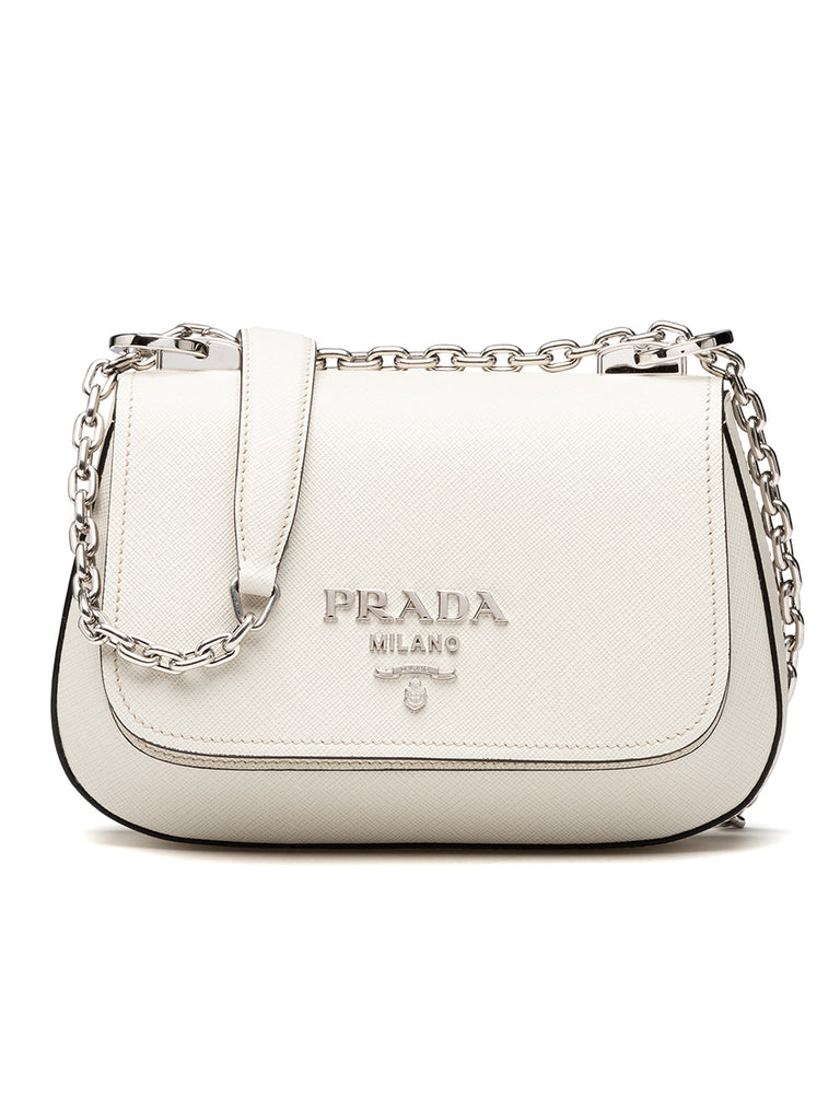 Prada Saffiano Leather Shoulder Bag in Chalk White | Cosette