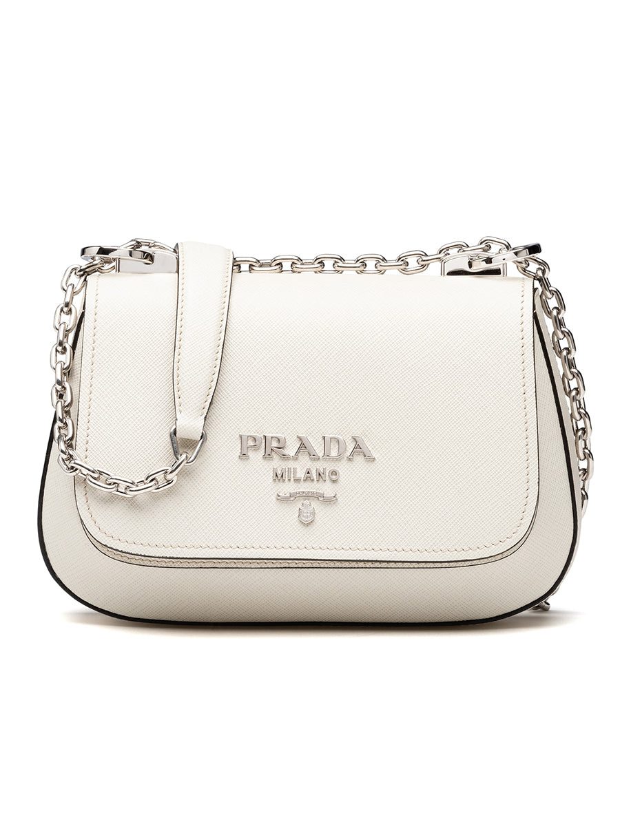 Prada Saffiano Leather Shoulder Bag in Chalk White | Cosette