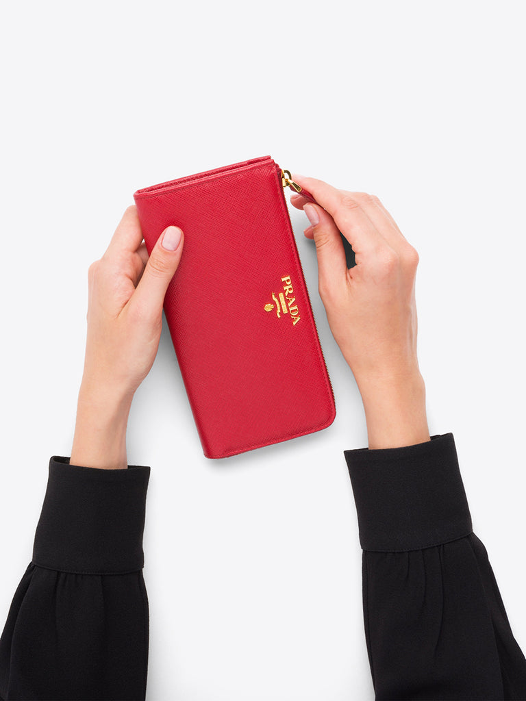 Prada Large Saffiano Leather Wallet in Red