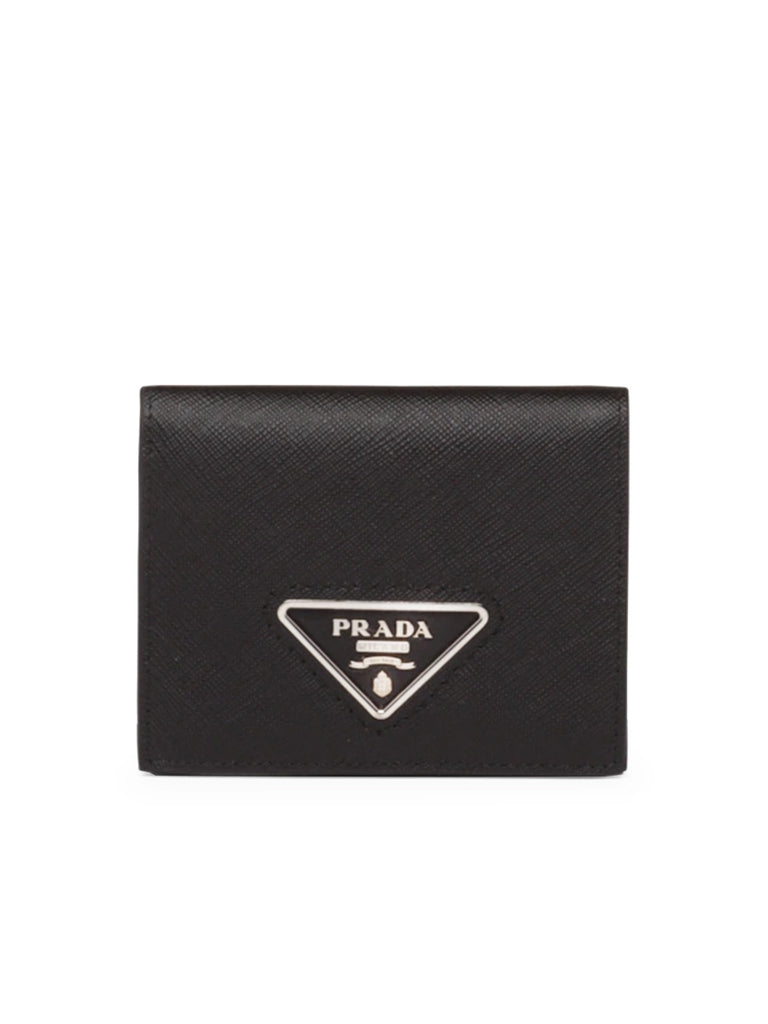 Small Saffiano Leather Fold Wallet Black