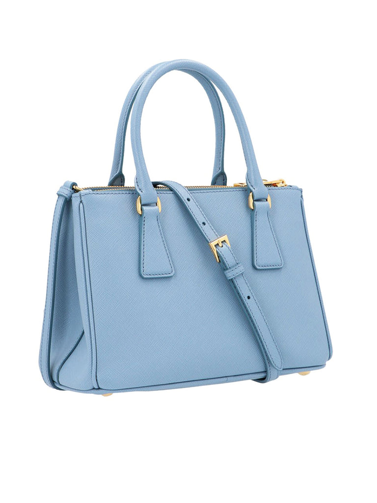 Prada Galleria Double-Zip Small Saffiano Leather Tote Bag Light Blue