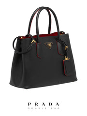Small Saffiano Leather Double Prada Bag in Black