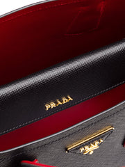 Small Saffiano Leather Double Prada Bag in Black