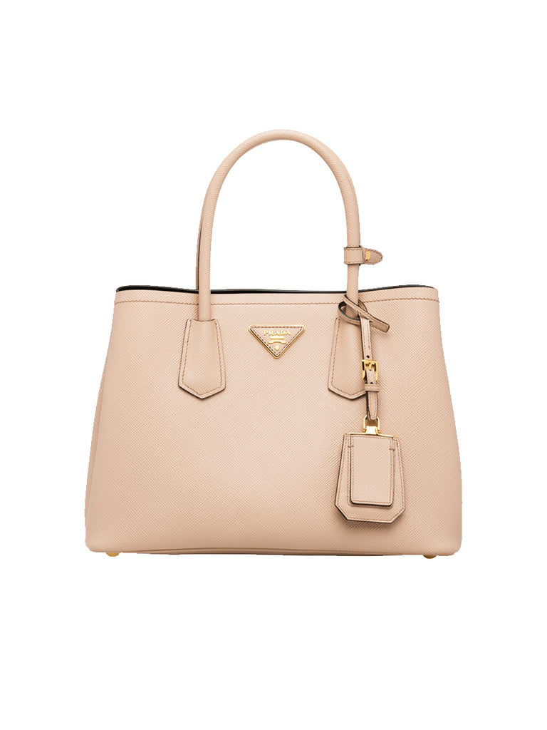 Small Saffiano Leather Double Prada Bag in Powder Pink