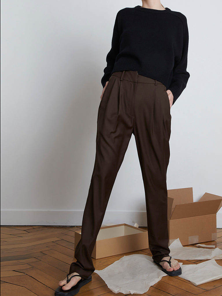 Rurutu Pleated Wool Slim-fit Pants