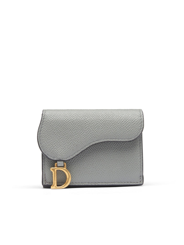 Dior Saddle Lotus Wallet in Gray Gained Calfskin
