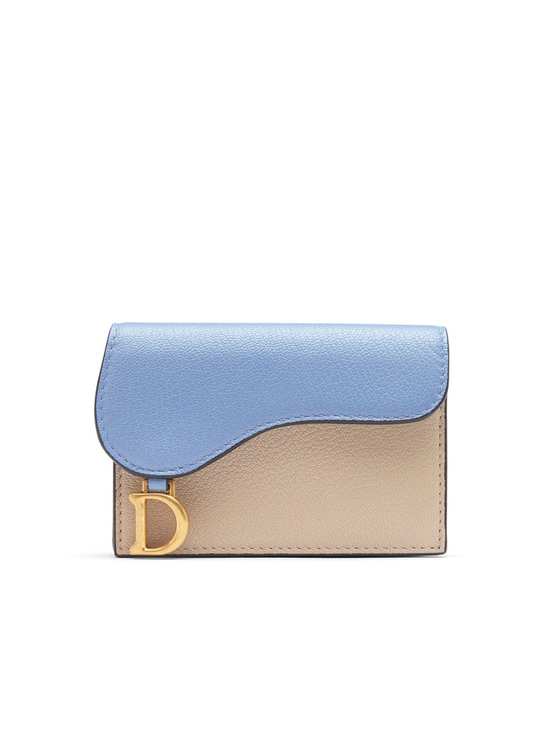 Saddle Flap Card Holder in Two-Tone Beige and Cornflower Blue