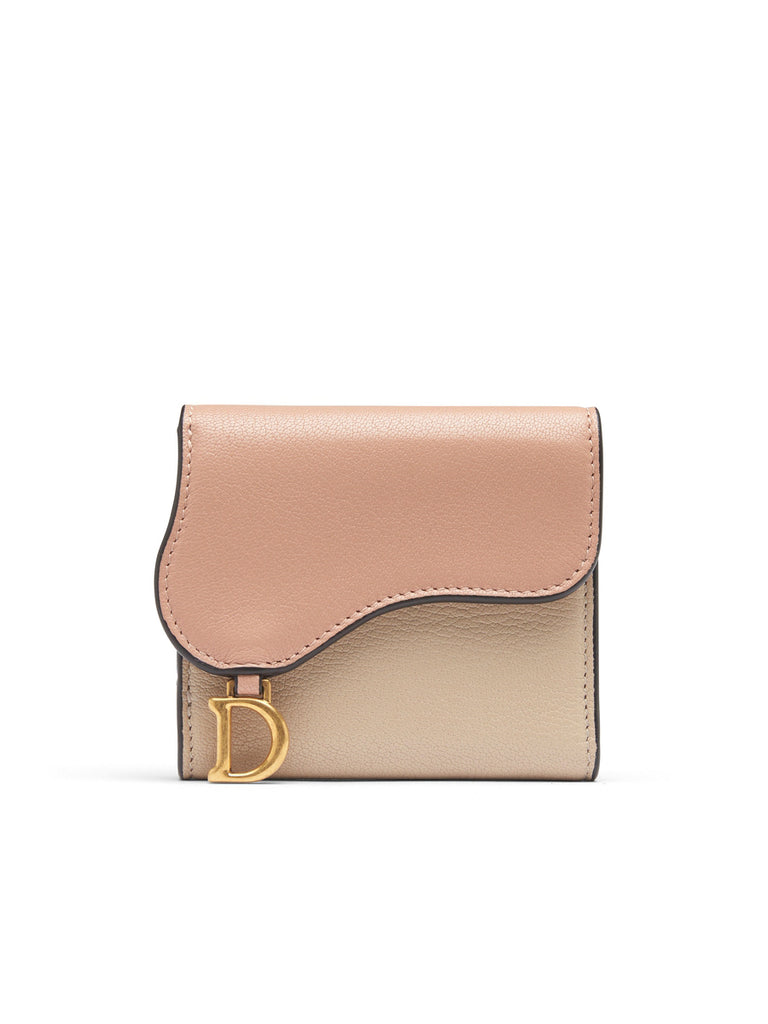 Saddle Lotus Wallet in Two-Tone Beige and Rose des Vents Shiny Goatskin